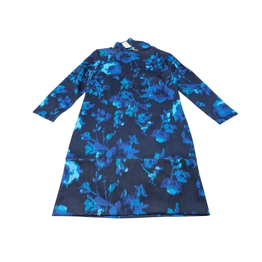 Daisy Fuentes Blue Floral Shift Dress Long Sleeve Evening Blue Combo Small NWT - Picture 8 of 8